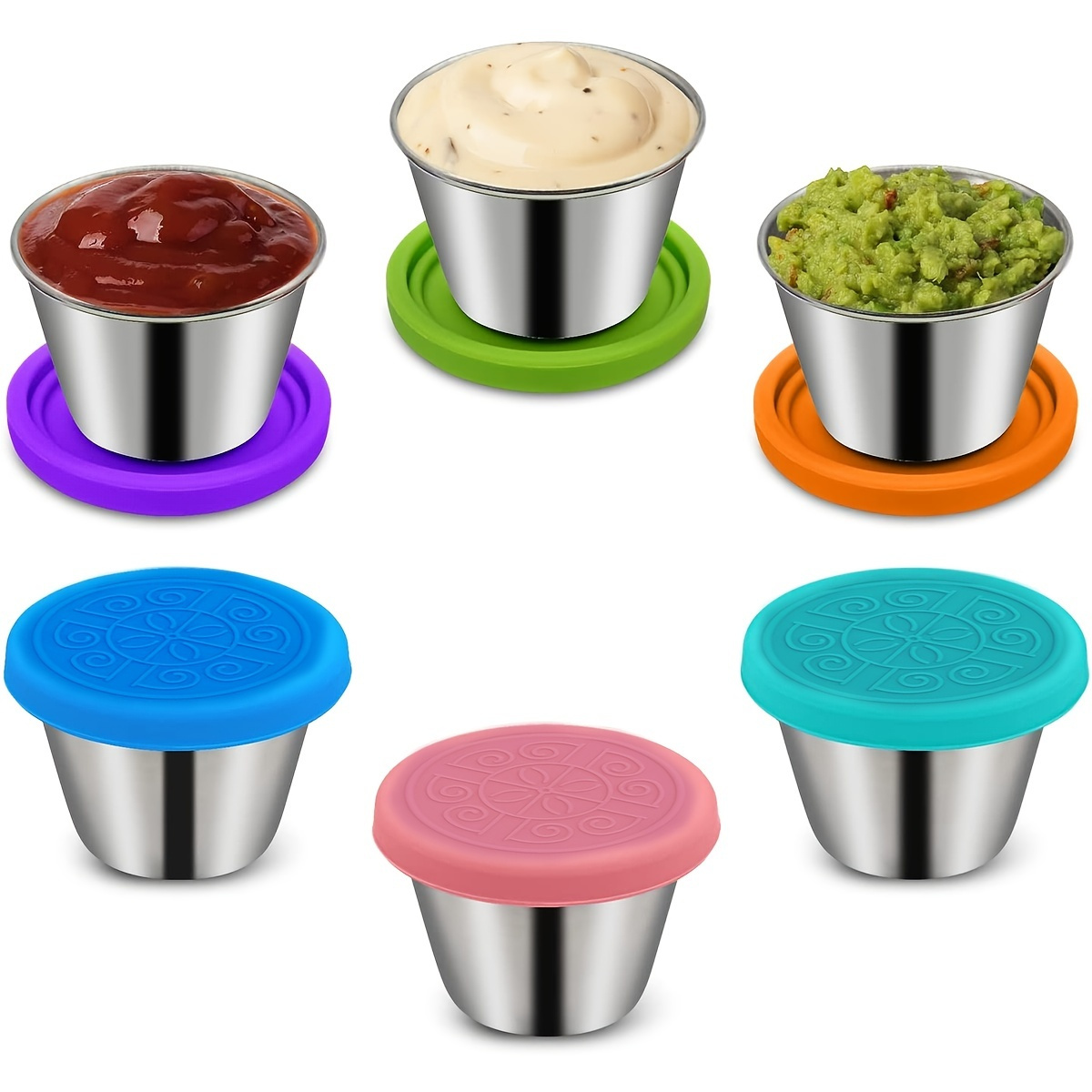 2PCS Dip Containers, 4oz Silicone Salad Dressing Container Dipping Sauce  Container Dipping Sauce Cups with Lids for School Lunch Picnic Travel