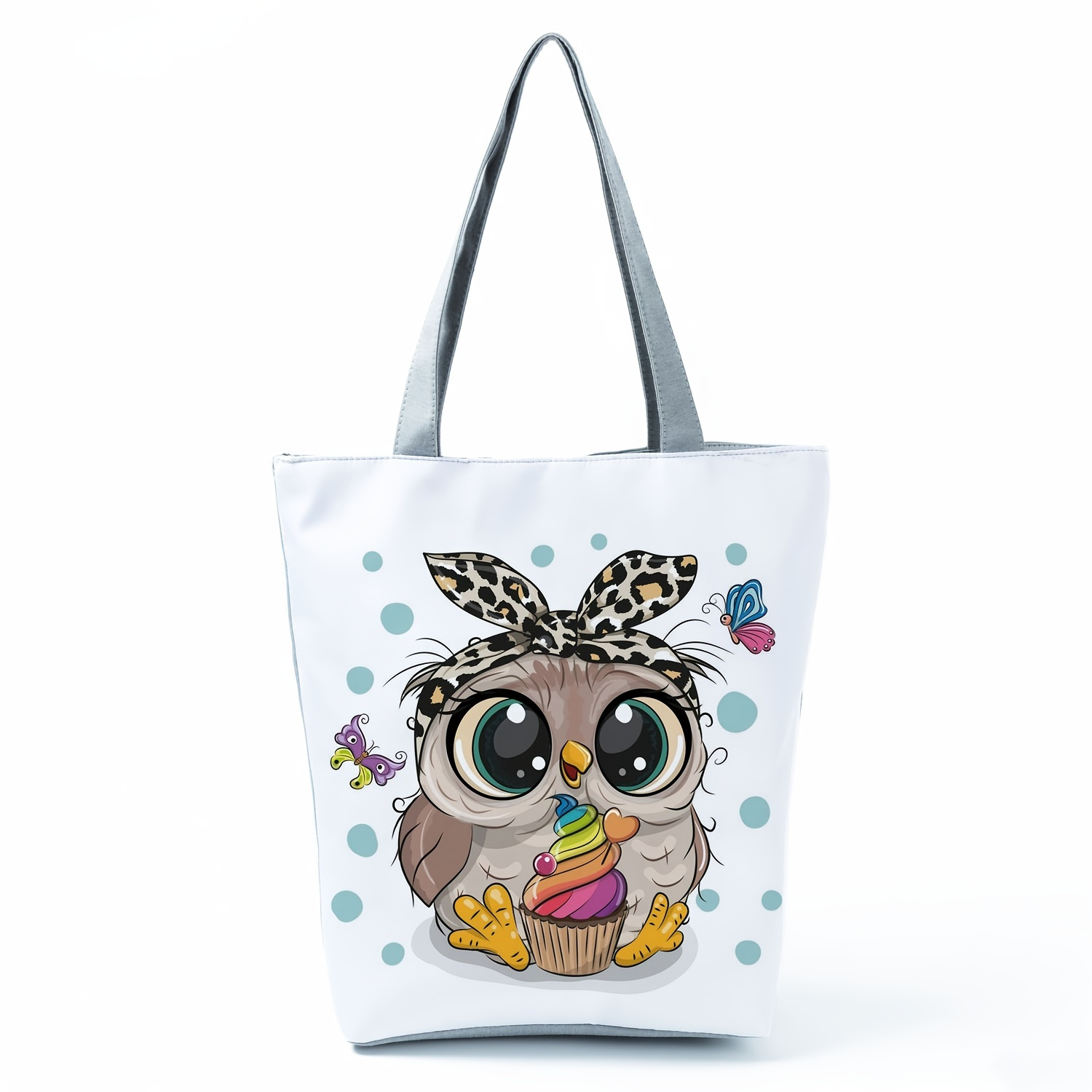 

Cartoon Owl Canvas Bag, Portable Foldable Shoulder Bag, Lightweight Sling Shopper Bag