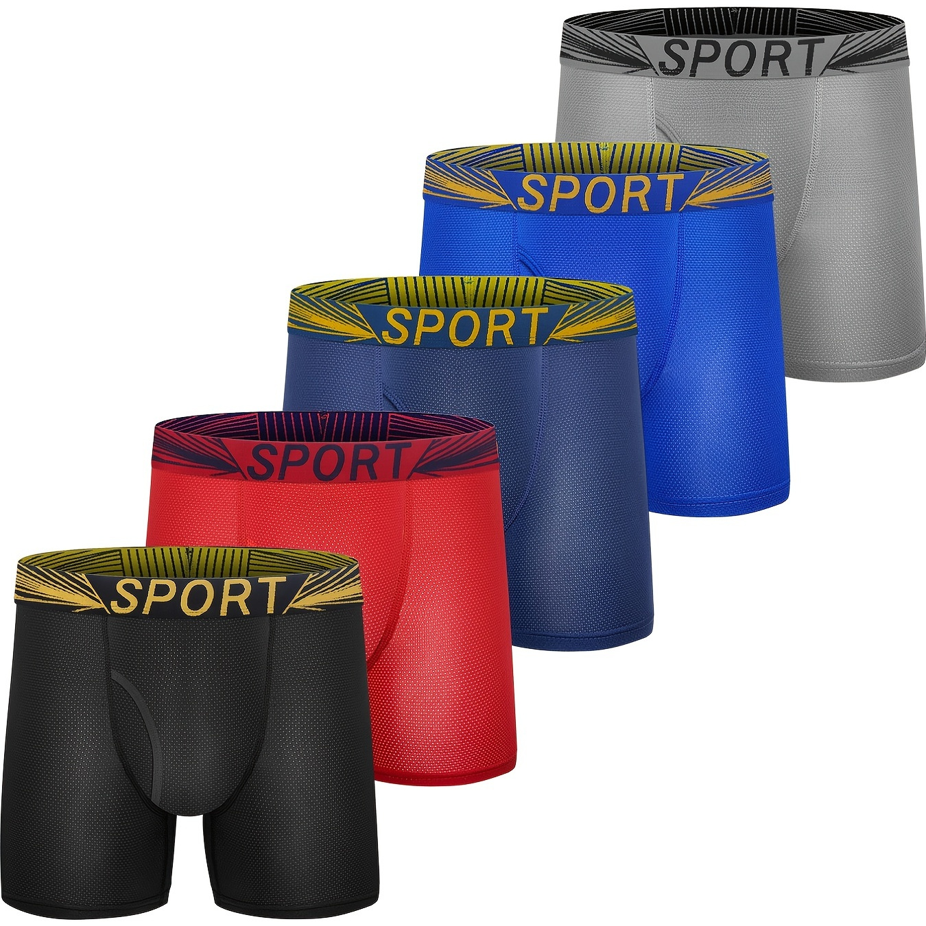 

5pcs Boys Casual Boxers, Mesh Quick Dry Breathable Comfortable Sport Underwear