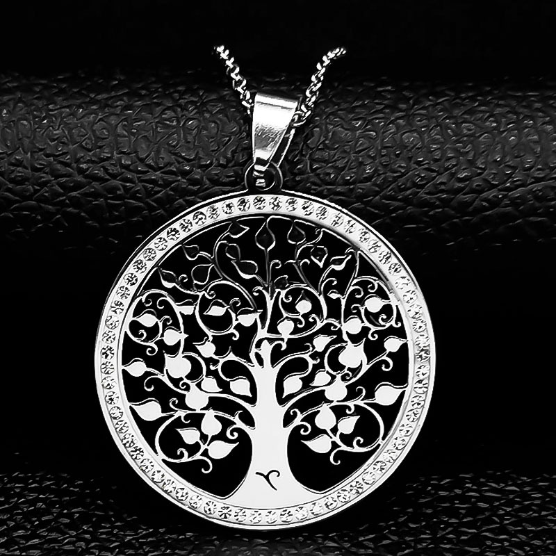 Image of Tree Of Life Stainless Steel Statement Necklace Women Silvery Color Necklace Jewelry Christmas Gift Collar Mujer N28s03