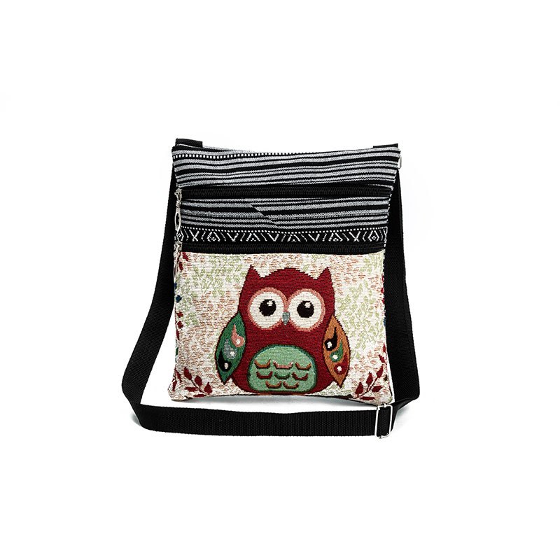 Owl Print Polyester Casual Shoulder Bag For Women, Adjustable Strap Portable Phone Pouch For Going Out