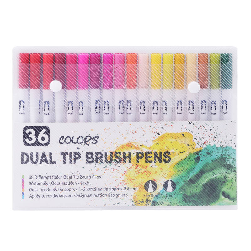 36 Colors Dual-tip Colored Fine Point Markers, Soft Brush Tip