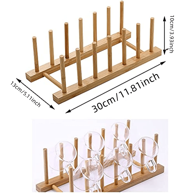 2pcs bamboo wooden dish rack plate wooden stand pot lid holder kitchen cabinet organizer dish drying rack for bowl cup cutting board holder dish drainer for kitchen counter top details 1