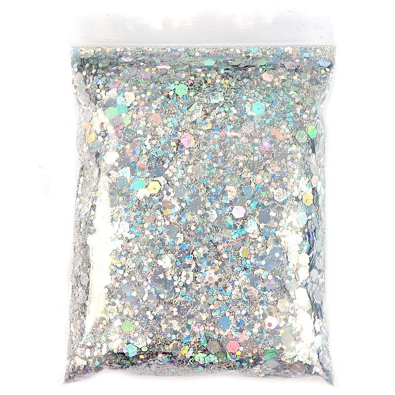 Y2K Holographic Mixed Hexagon Shape Chunky Nail Glitter Silver Sequins Laser Sparkly Flakes Slices Manicure Nails Art Decoration 50g