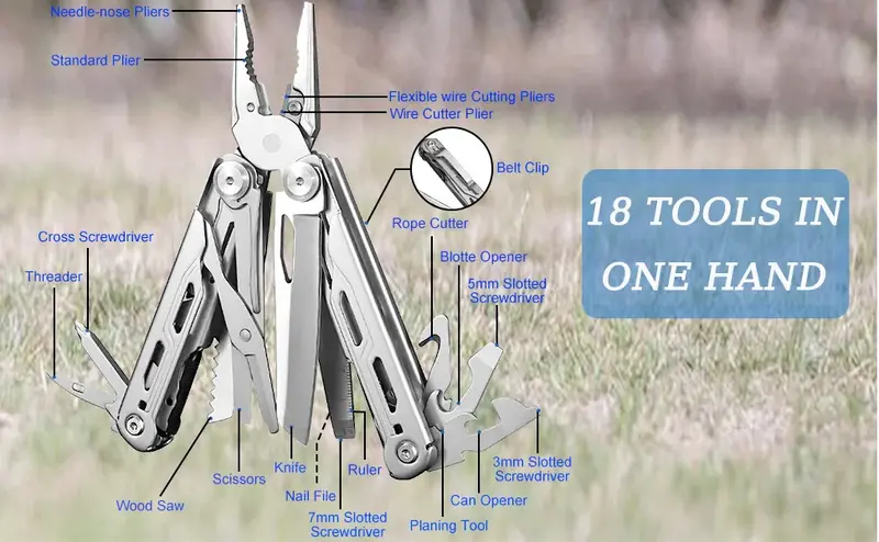 18 in 1 stainless steel pliers tool set multifunctional knife nylon sheath more perfect gift for camping survival hiking more details 1