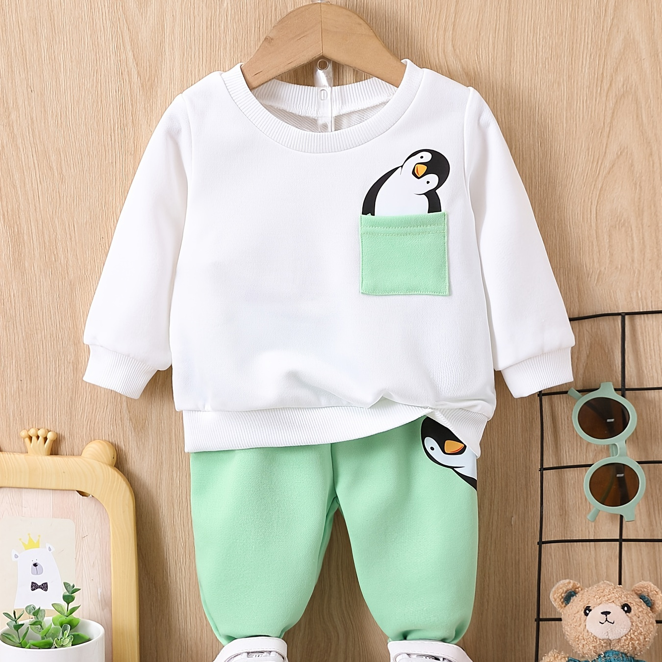 

2pcs Baby Newborn Boys Penguin Pattern Long Sleeve Pullover & Sports Pants Set Clothes