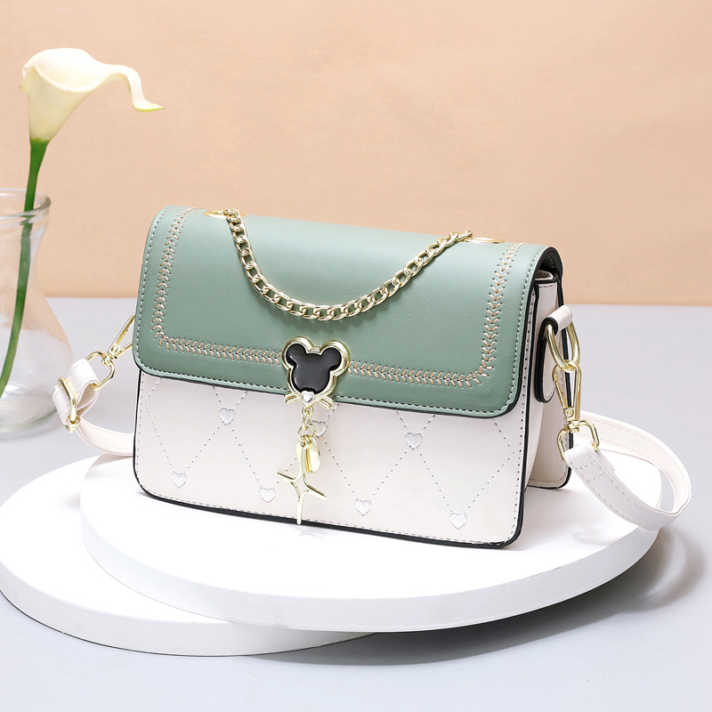 Two Tone Double Handle Square Bag With Bag Charm