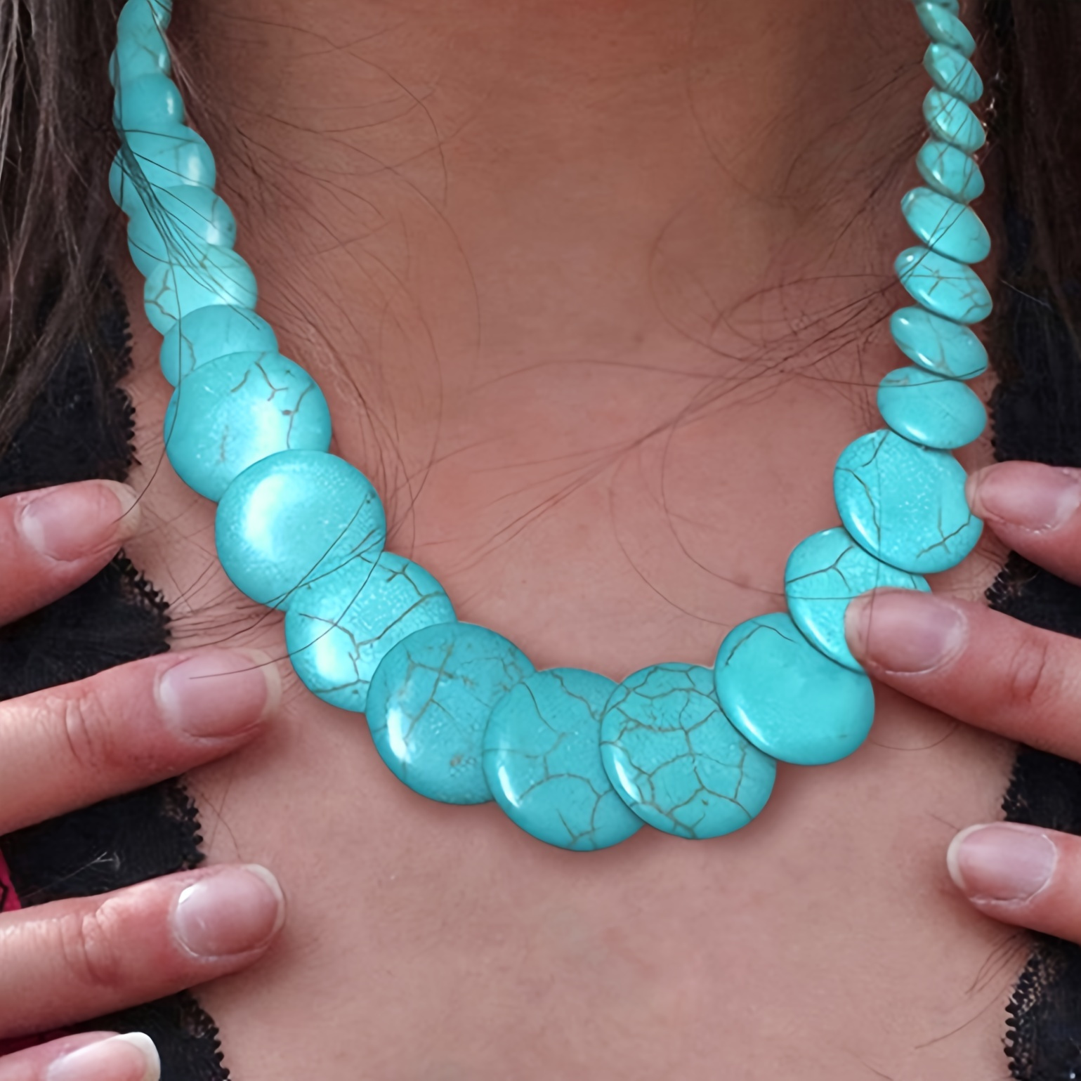 

2022 New Arrival Imitation Turquoise Necklace Round Short Neck Chain