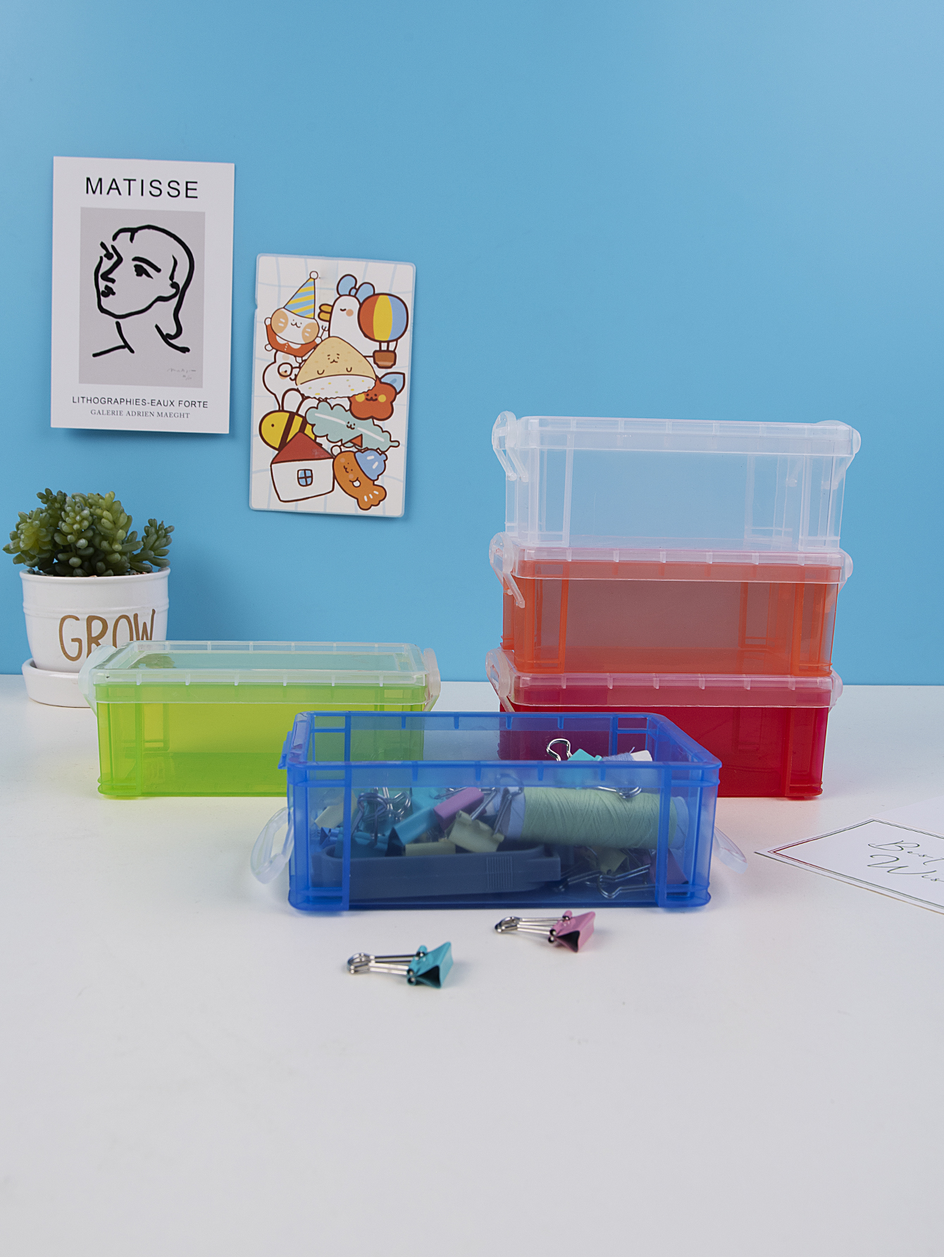 1pc Clear Plastic Desktop Storage Box