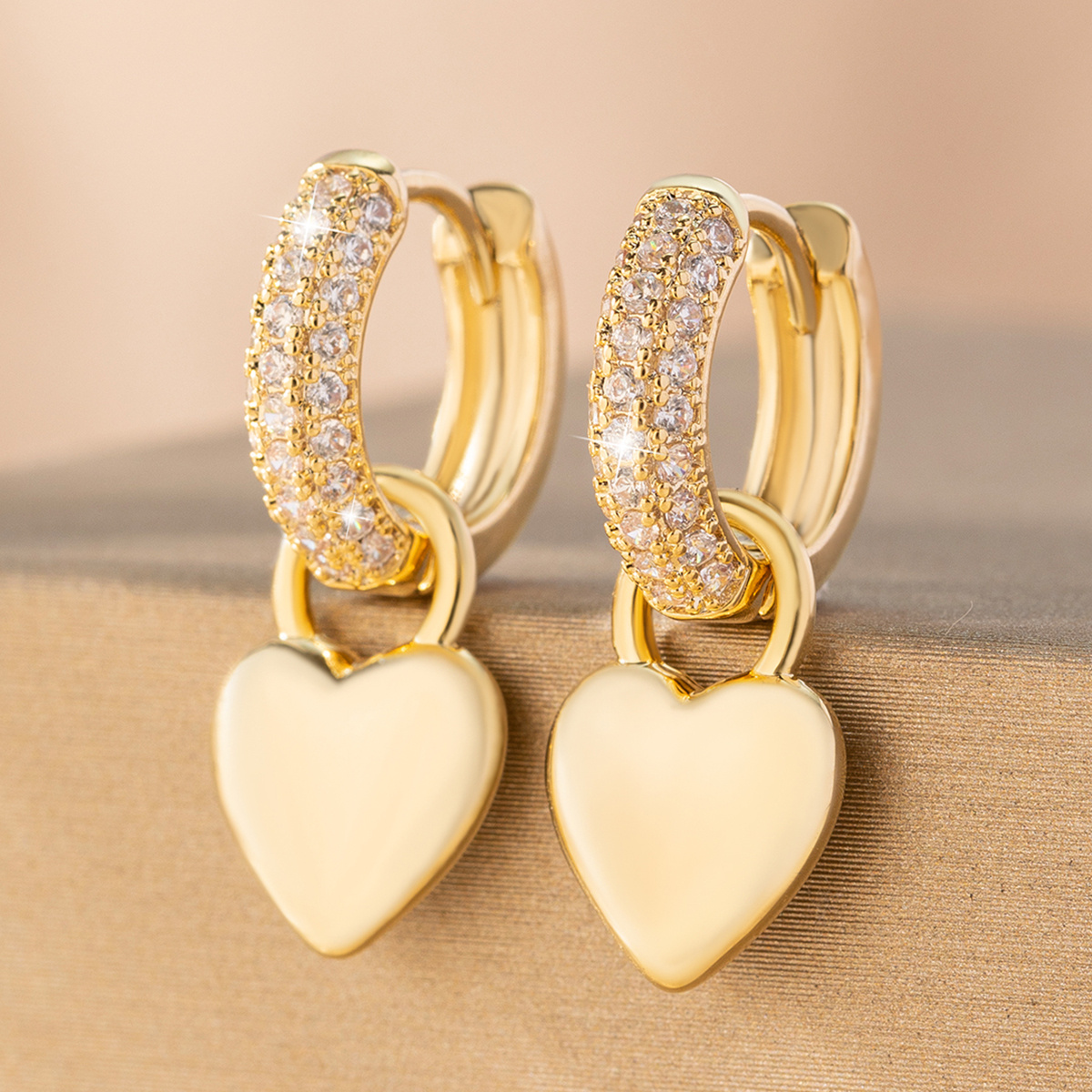 Light Synthetic Zirconia Circle Heart Pendant Earrings, High-end Versatile Three-dimensional -shaped Drop Earrings