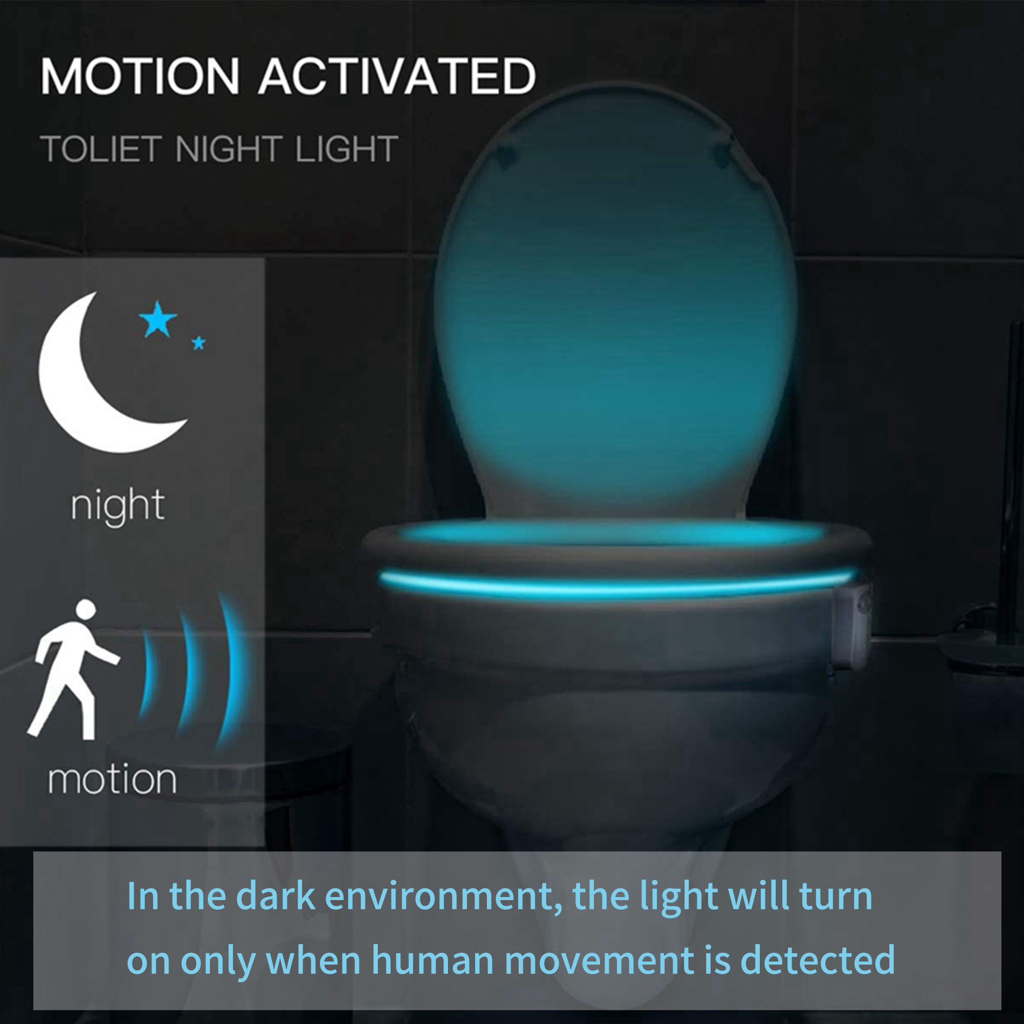 1pc Toilet Night Light By AFGVK Motion Sensor Activated LED Light,16 Colors  Smart Home Mini Changing Toilet Bowl Illuminate Night Light For Bathroom,P