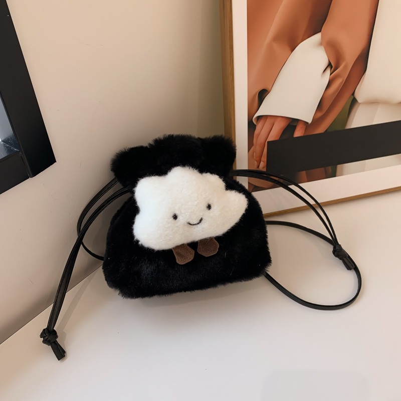 Mini Drawstring Design Fuzzy Bucket Bag