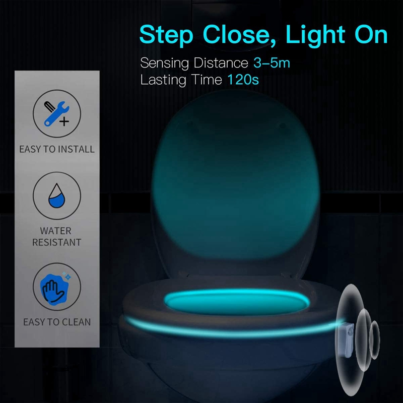 1pc Toilet Motion Sensor Night Light, 8/16 Color Bathroom Sensing