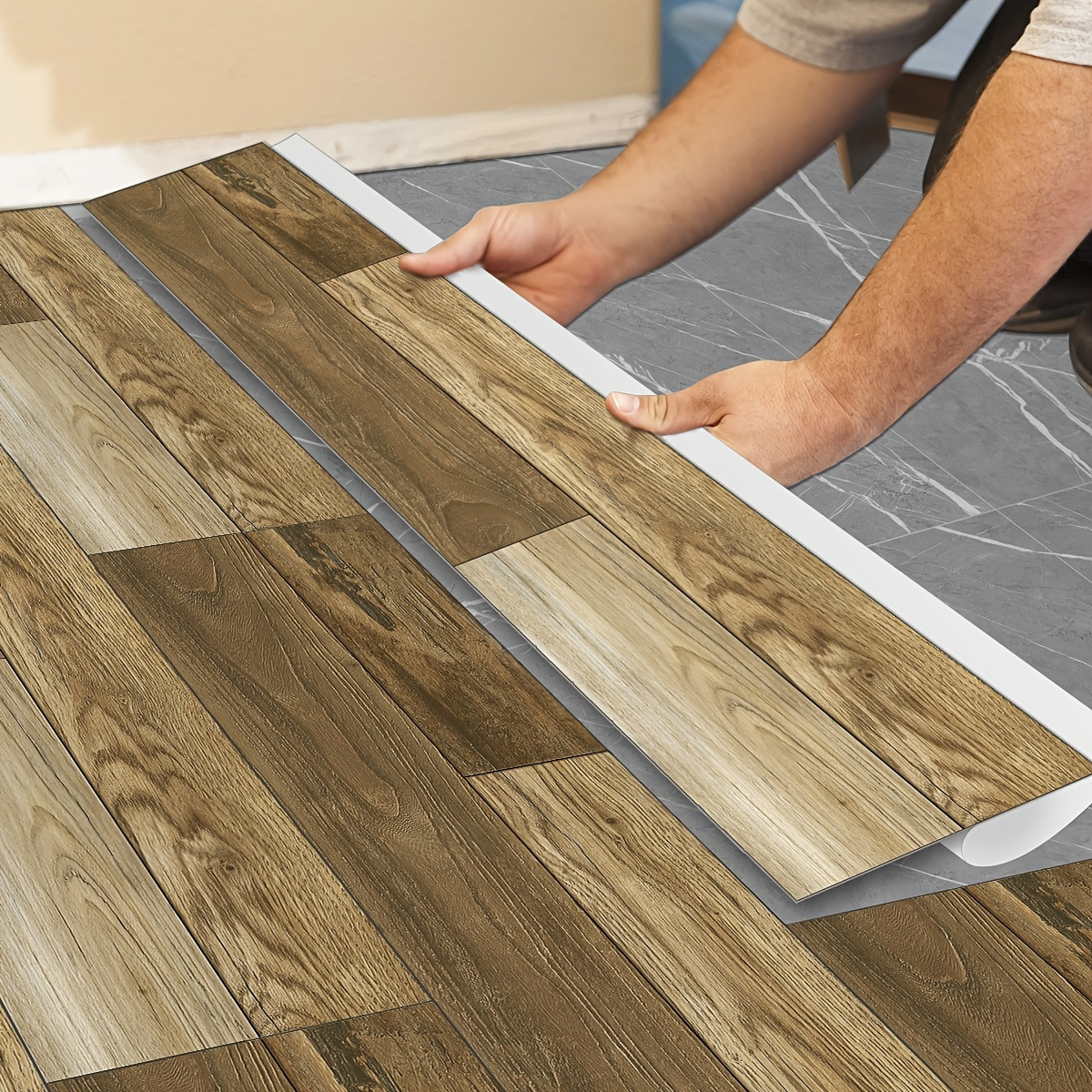 Bamboo wood texture wood effect vinyl flooring - TenStickers