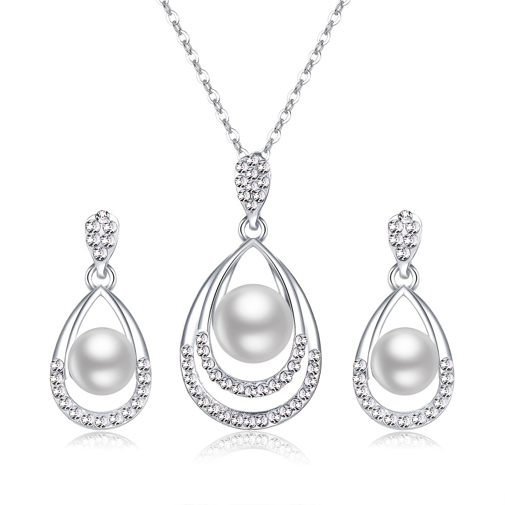 

A Set Of Women's Light Luxury, Elegant And Simple Wind Necklace, Pearl Water Drop Necklace, Earrings Set, Free Box