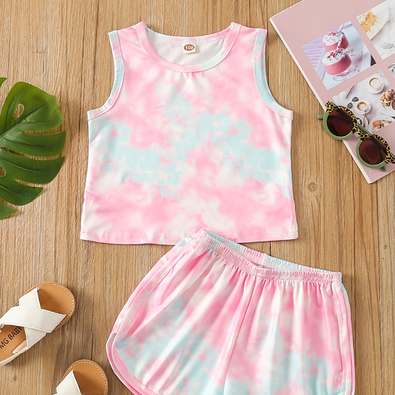 

Kids Girls Daily & Casual Elastane Crew Neck Polyester Tie Dye Sleeveless Tank Top & Shorts Set For Summer Party