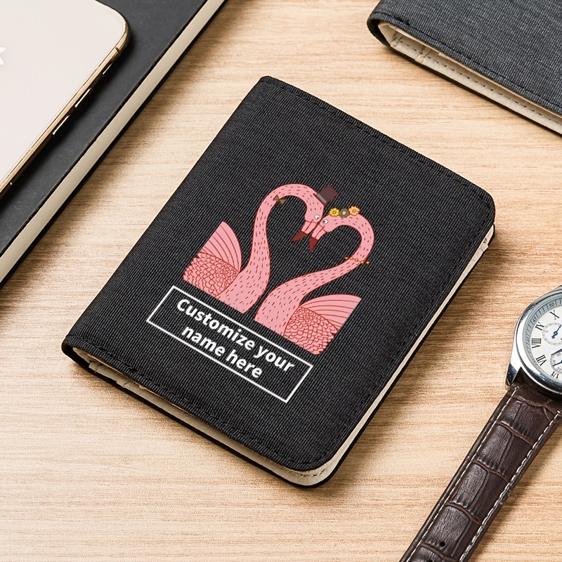 Personalized Customized Valentine's Day Gift Cartoon Animal Flamingo  Pattern Men's Short Wallet Casual Canvas Oxford Cloth Men's Wallet Slim  Wallet Can Put Driver's License Young Men's Wallet Can Add Names Or Other