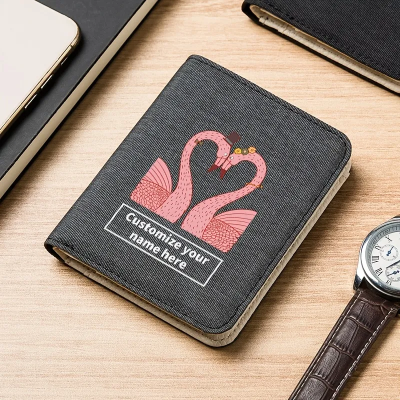 Personalized Customized Valentine's Day Gift Cartoon Animal Flamingo  Pattern Men's Short Wallet Casual Canvas Oxford Cloth Men's Wallet Slim  Wallet Can Put Driver's License Young Men's Wallet Can Add Names Or Other
