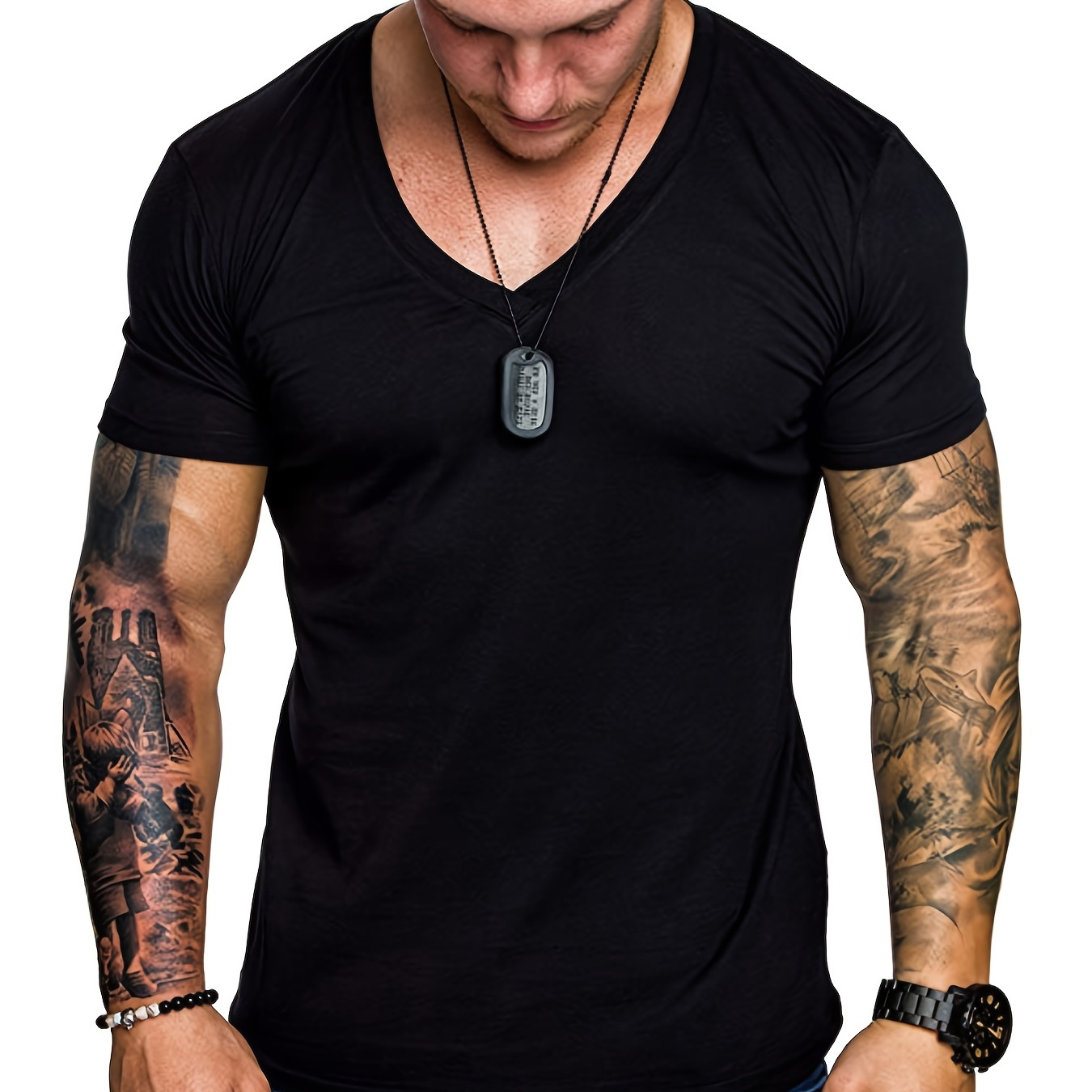 Men's Muscle Short Sleeve Slim T-Shirts, Athletic Gym Workout V-Neck Slim Fit Casual Tee Top