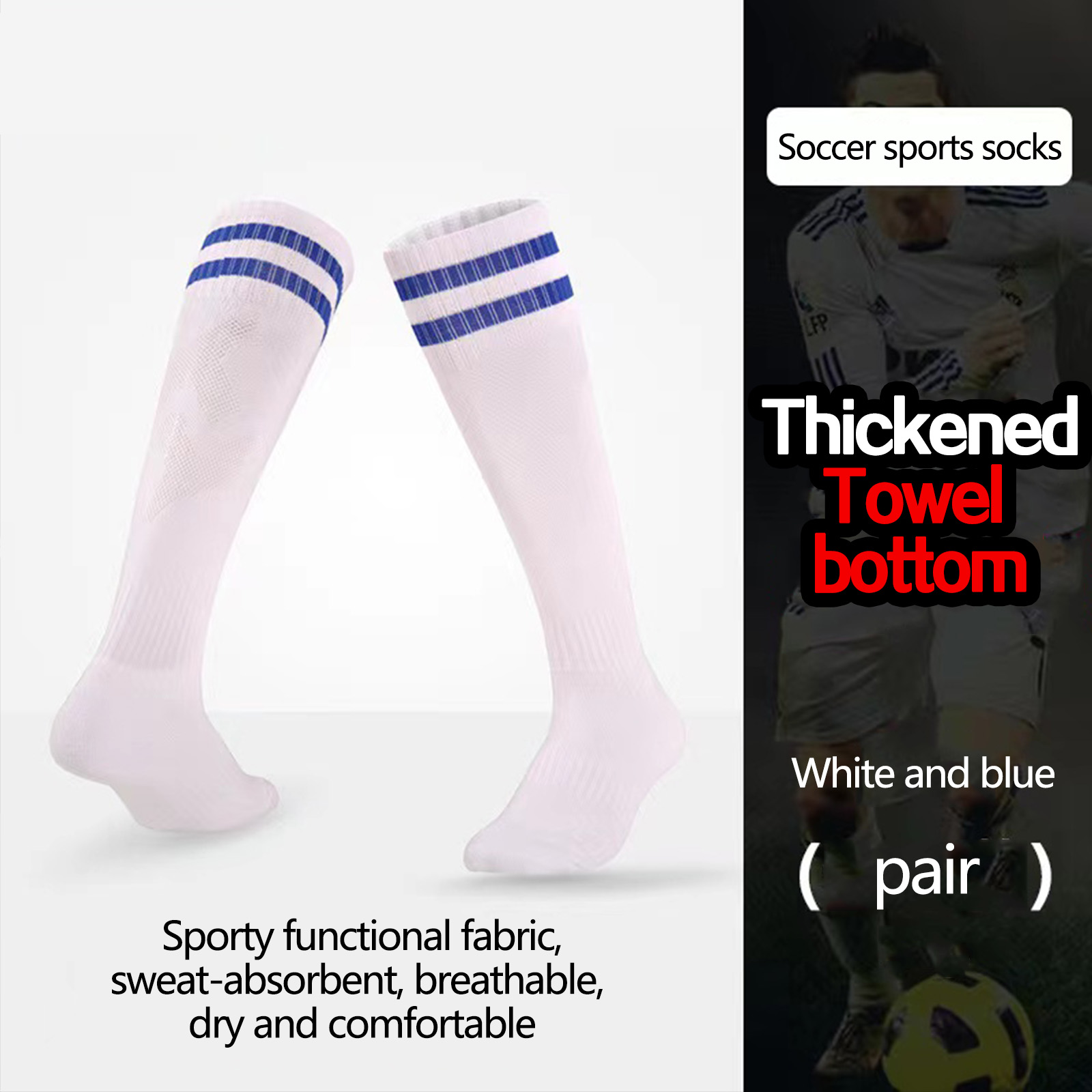 3 Pairs Soccer Socks, Sport Knee High Socks Calf Compression Athletic Socks  for Mens and Women Running&Training Football Thickening Keep Warm Sock