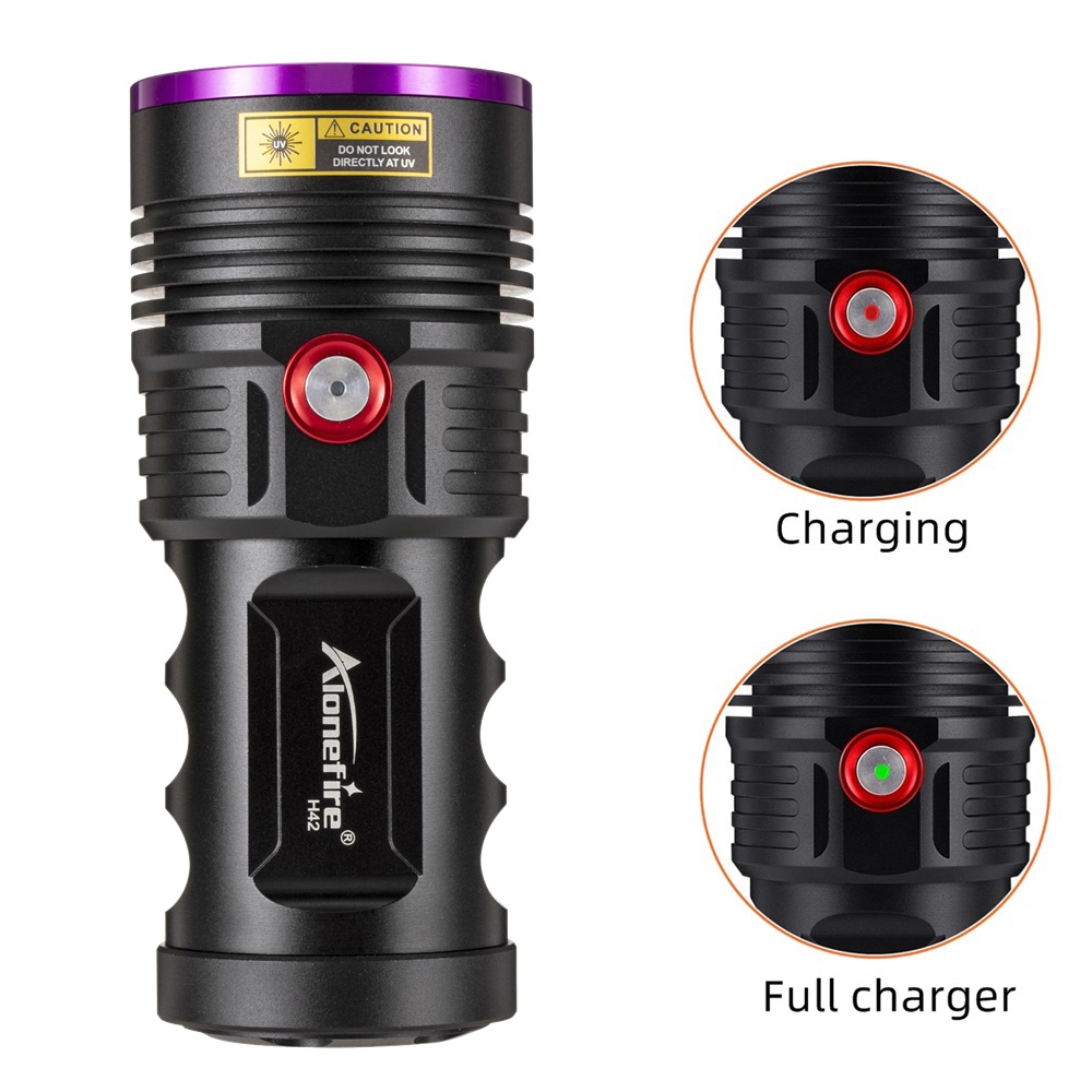 ALONEFIRE H42UV 36W 365nm Linterna UV recargable por USB, linterna  ultravioleta de luz negra, detector de orina para curado de resina, pesca