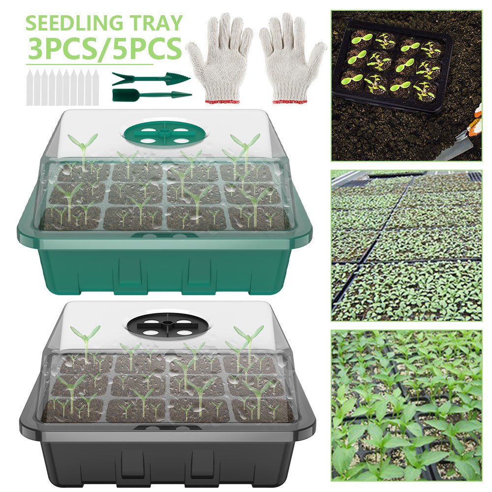 12pcs Cells Seed Tray Seedling Starter Trays Garden Plant Grow Starting ...