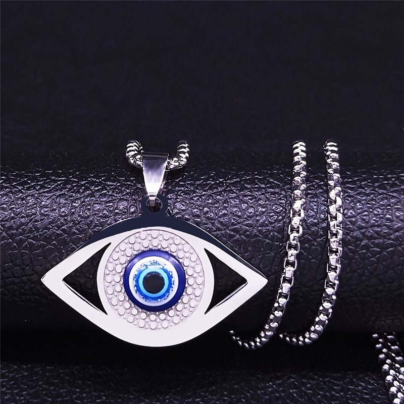 

Hamsa Evil Blue Eye Necklace Stainless Steel Turkish Eye Necklace Greek Jewelry Ojo Turco Acero Inoxidable