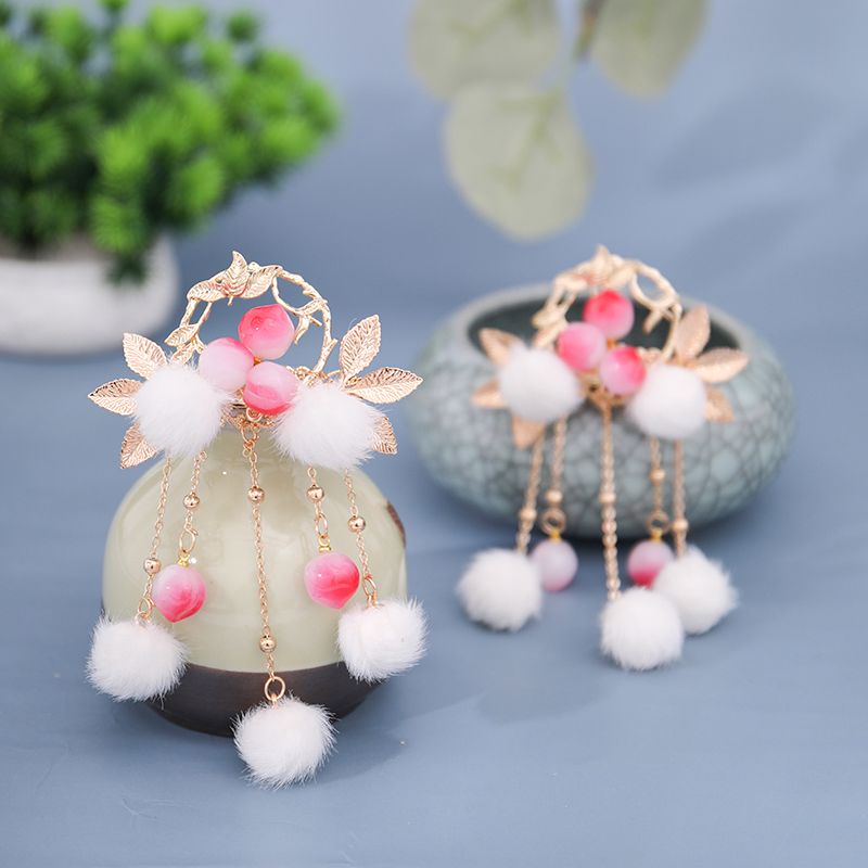 Baby Girls Cute Elegant Peach Plush Tassel Hair Clips Chinese Style Hanfu  Decorative Hair Accessories For Chinese New Year Party - Baby Products -  Temu
