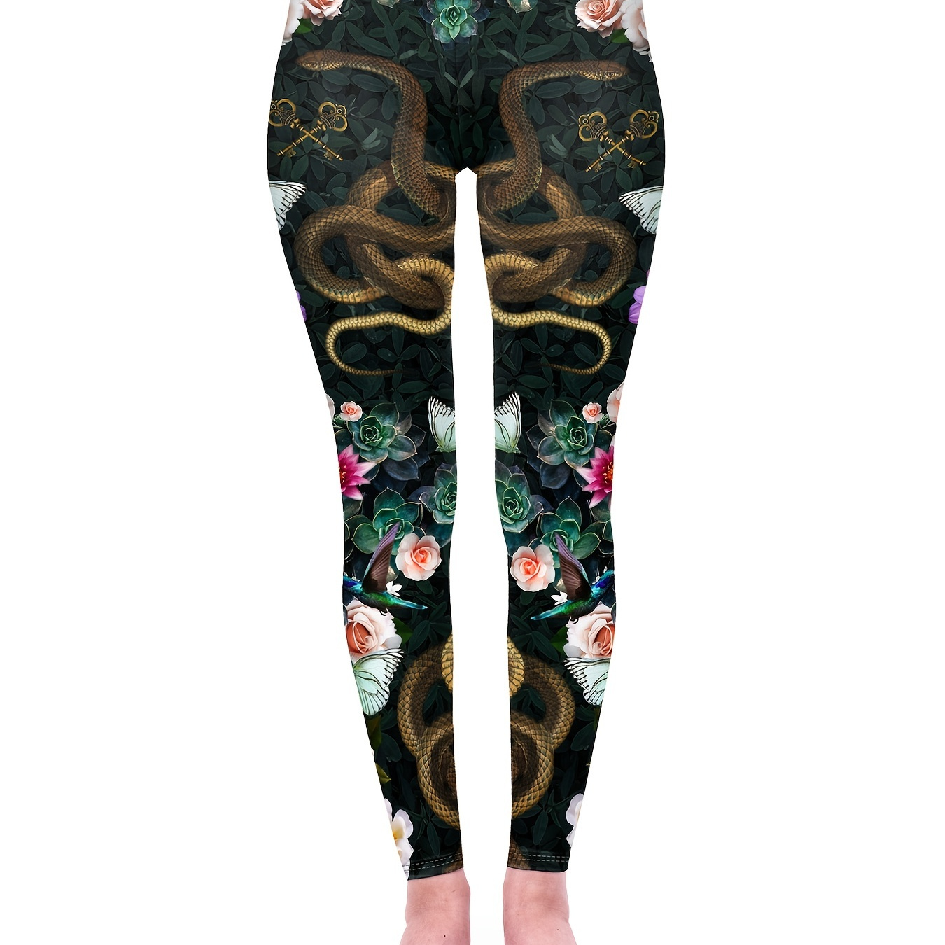 Snake Succulents Print Leggings Stretchy High Waist Yoga - Temu Canada