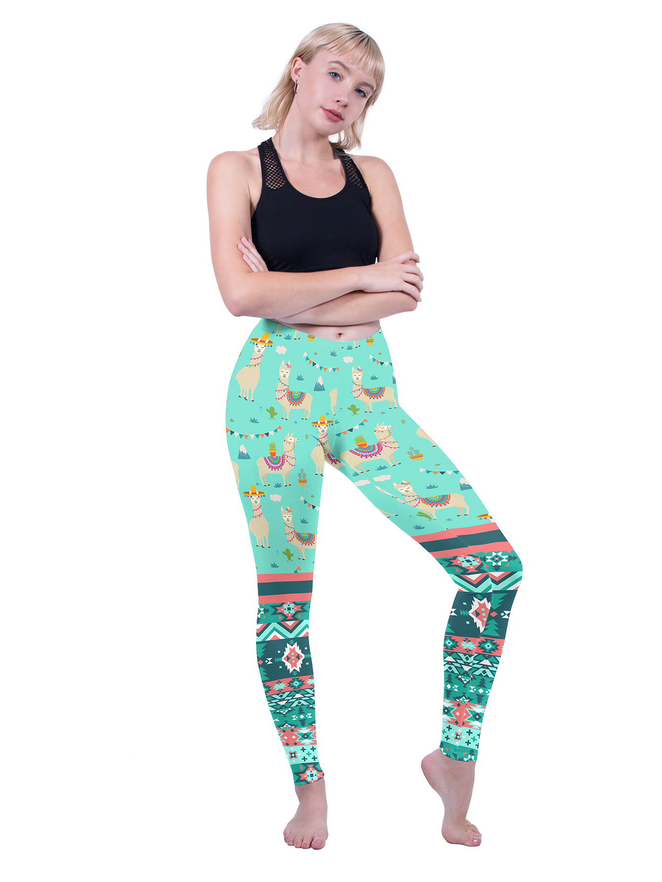 Cartoon Alpaca Print Elastic Leggings High Waist Sports Temu New Zealand