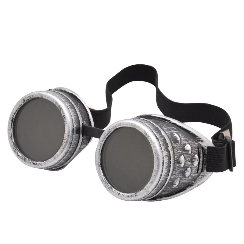 Silver Victorian Steampunk Goggles with Red Lenses