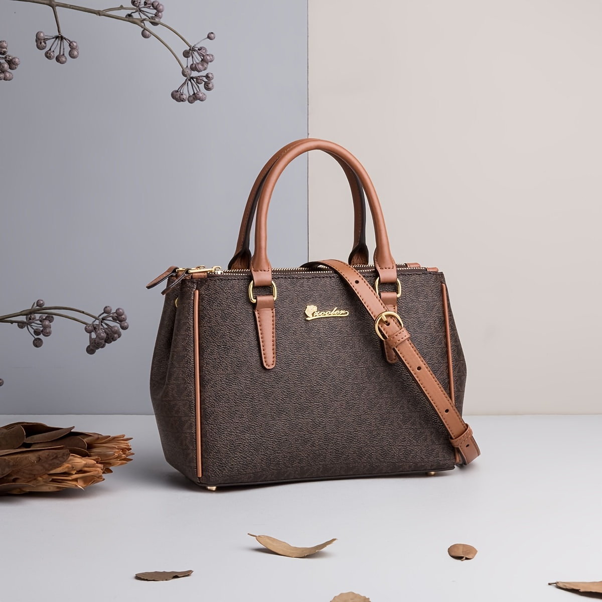 Elegant Tote Bag, Women's Simple Solid Color Handbag Casual Zipper Double  Handle Purse - Temu
