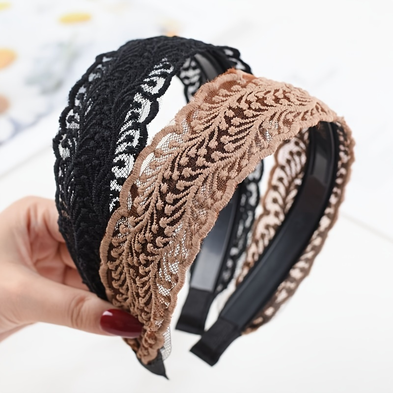 

1pc Wide Fabric Lace Hairband With Teeth Fashion Simple Solid Color Headband Party Prom Hair Accessories Valentine's Day Gift