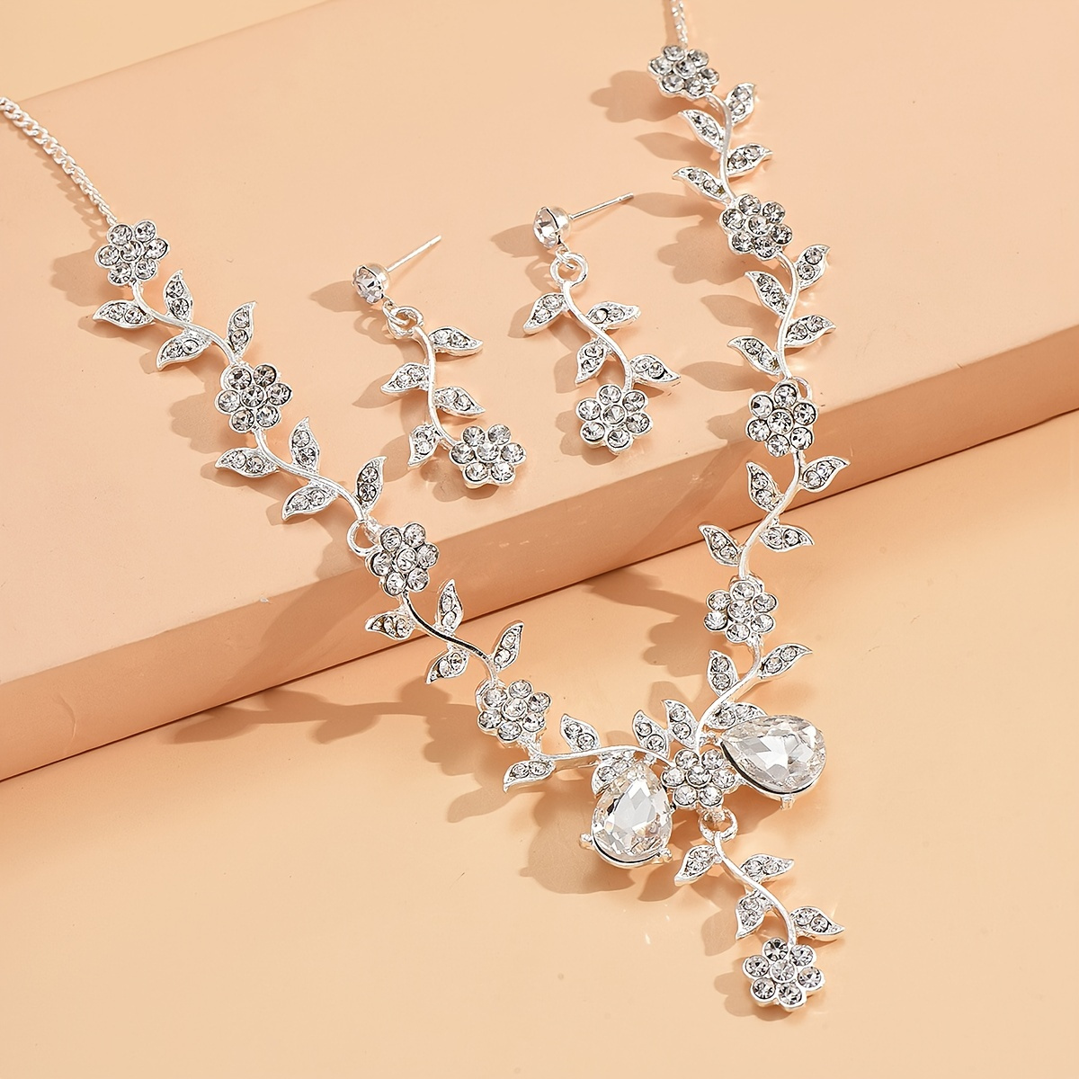 Bride Wedding Jewelry Sets Flower Crystal Bridal Necklace - Temu