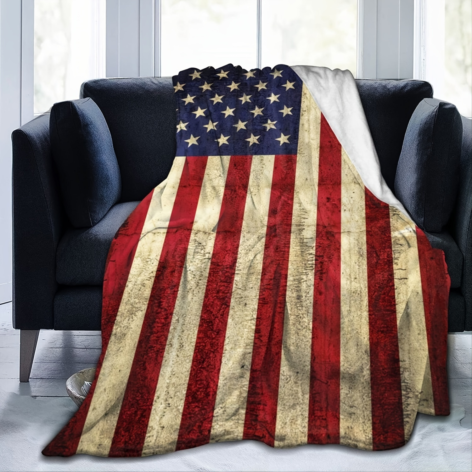 

1pc American Flag Blanket, Ultra Soft Microplush Bed Throw Blanket, All Season Premium Fluffy Microfiber Fleece Blanket For Sofa Couch 3d