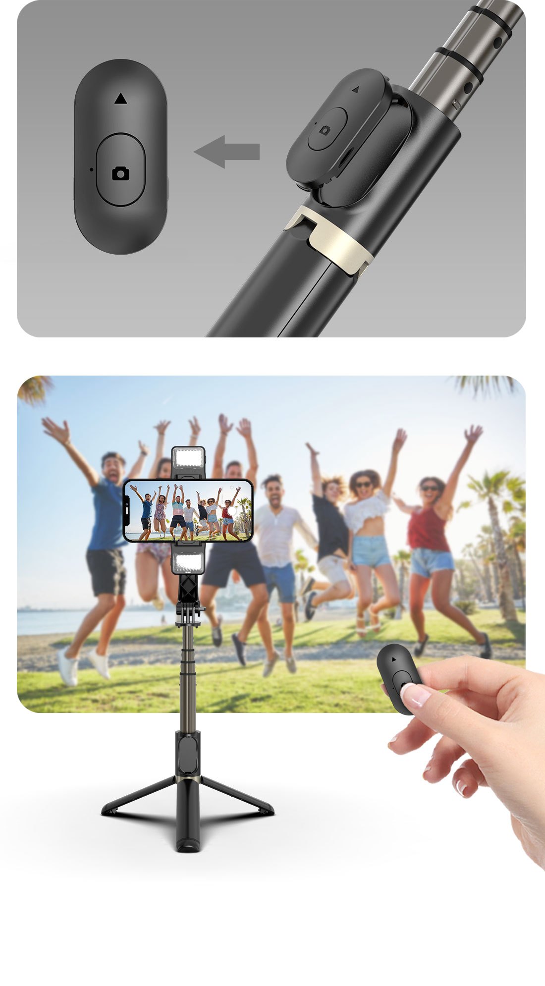 Estabilizador portátil de trípode para teléfono móvil Selfie Stick con  Twins Light, manos libres remotas inalámbricas desmontables, compatible con  teléfonos inteligentes Android - Temu