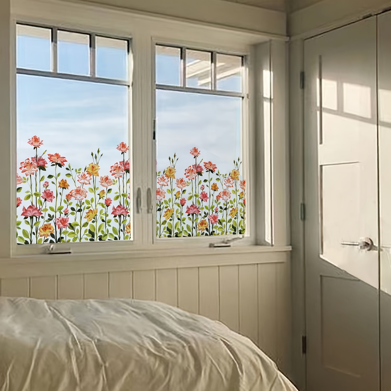 

1pc Floral Print Electrostatic Window Film - Enhance Your Home Decor With A Beautiful Flower Theme