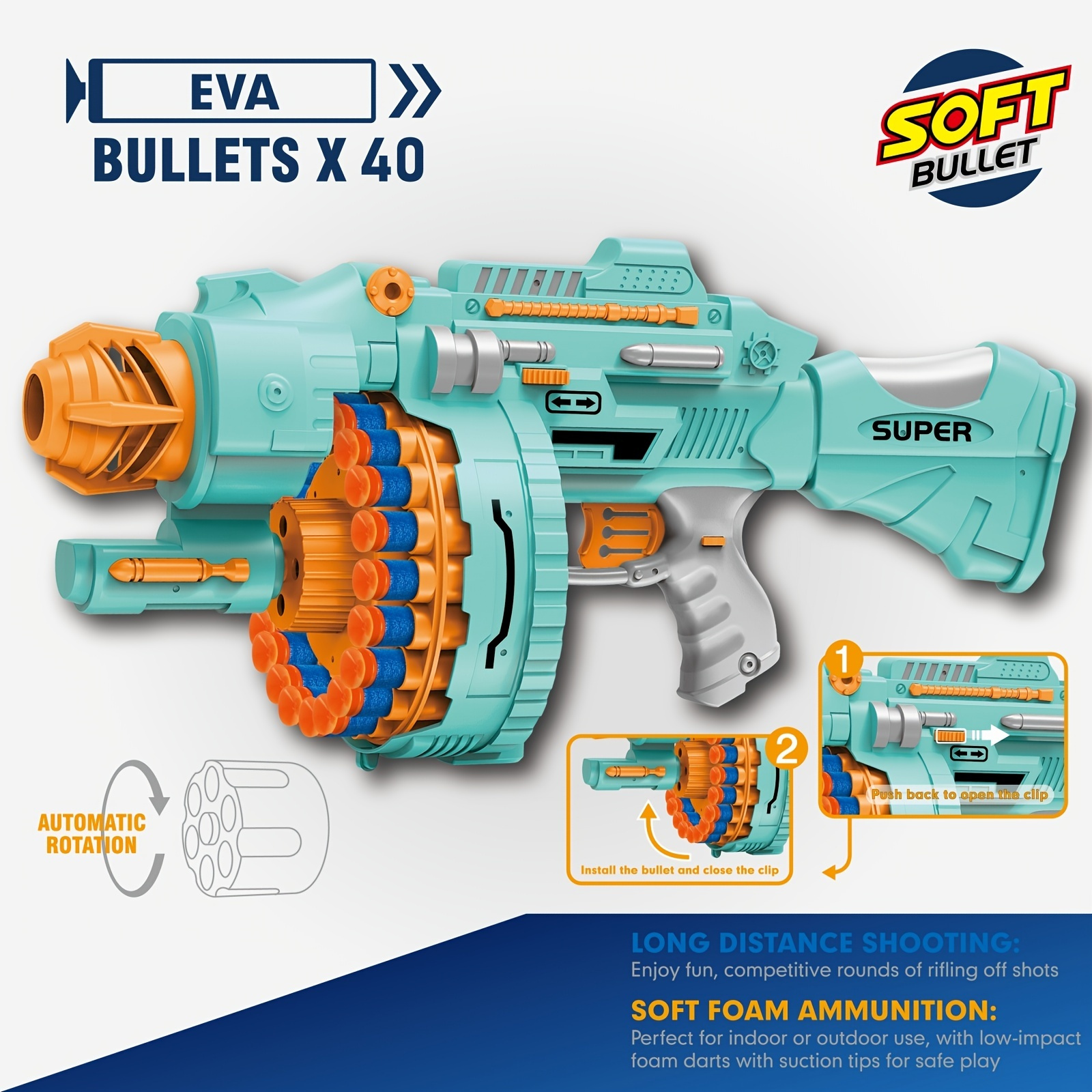 Gatling Soft Bullet Airsoft Gun Electric Burst Revolver Charge Boy