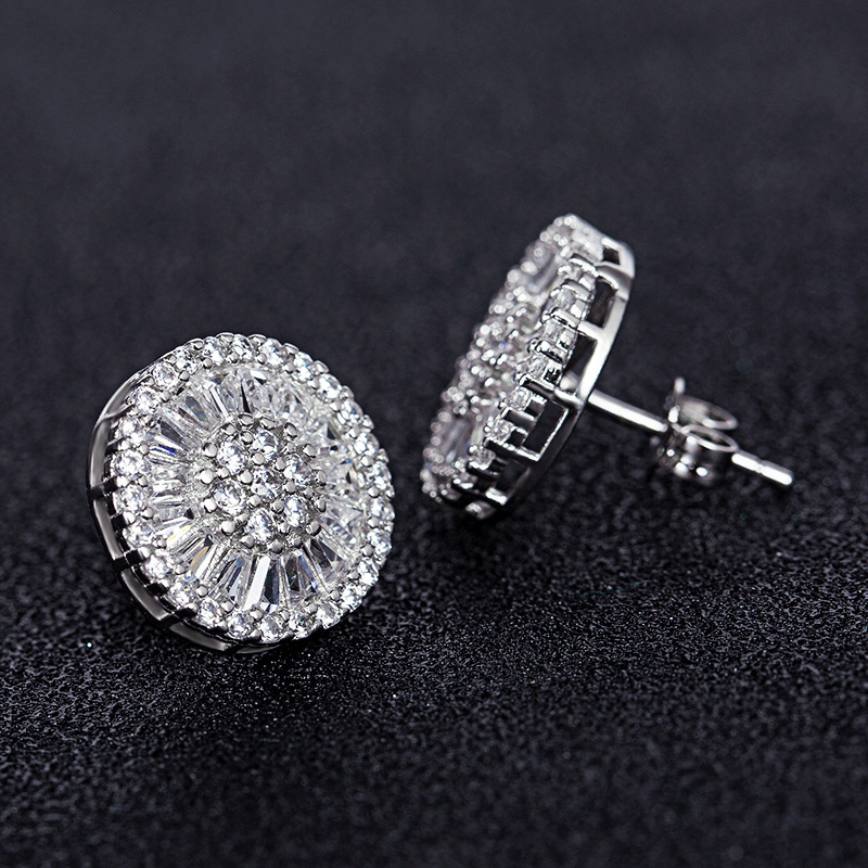 TEMU Elegant Luxury 925 Silver Plated White Zirconia Stud Earring For Women Fine Jewelry