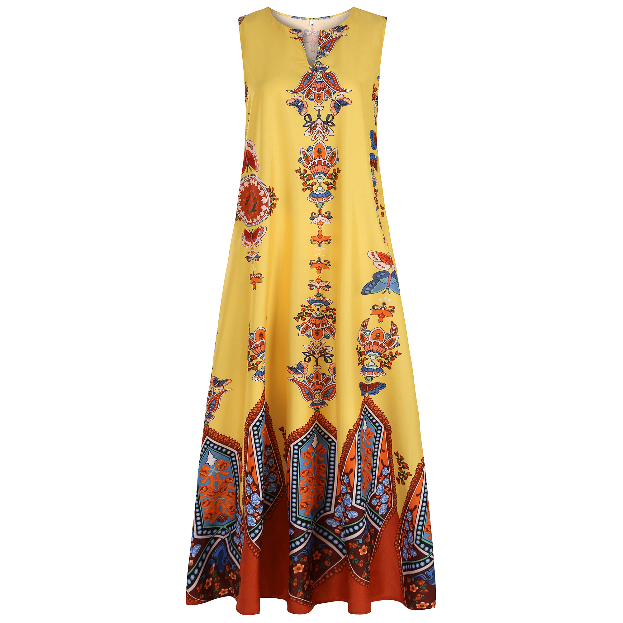 Plus Size Graphic Print Notched Neck Tank Maxi Dress With Pockets ...
