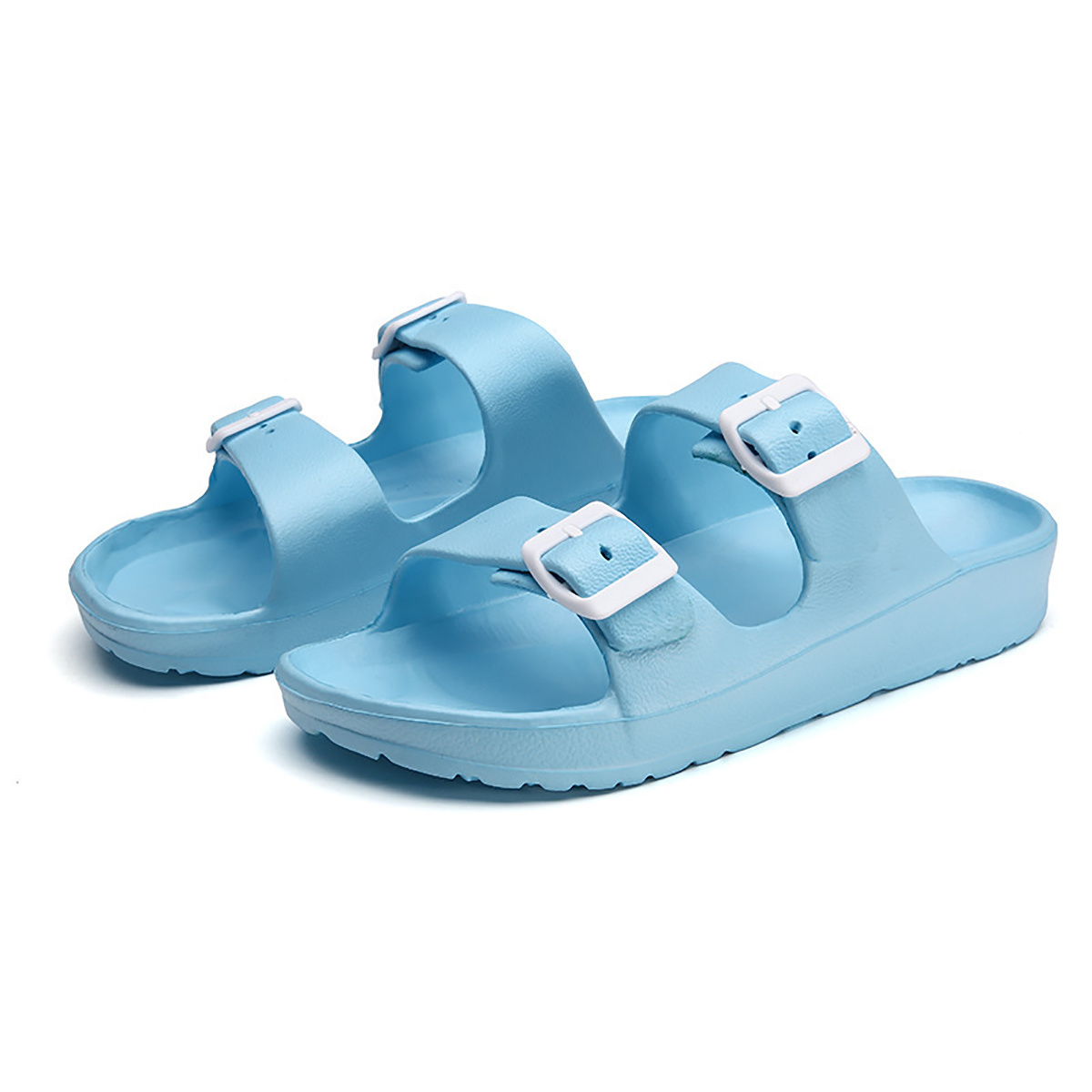  SAGUARO Sandalias planas de doble hebilla para hombre y mujer,  pantuflas de EVA ajustables, Azul marino : Ropa, Zapatos y Joyería