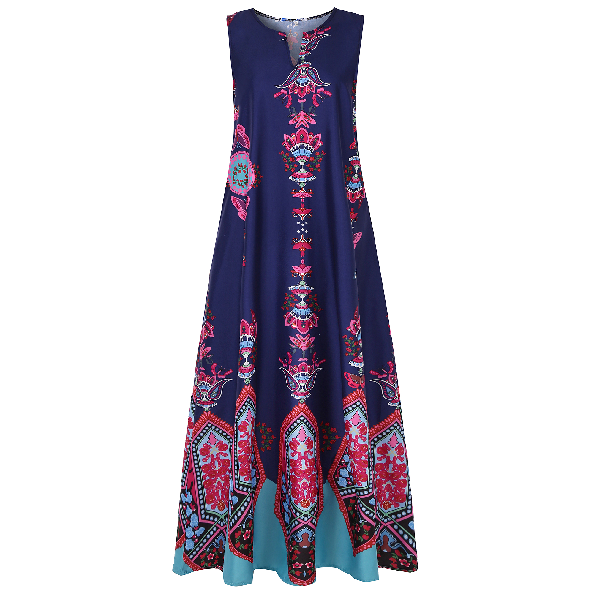 Plus Size Graphic Print Notched Neck Tank Maxi Dress With Pockets ...