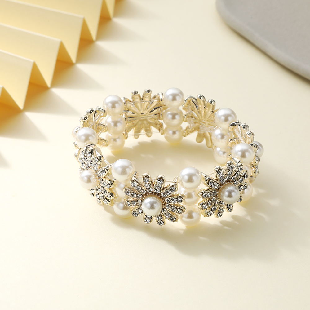 Rhinestone Pearl Hair Tie Elastic Bands Ponytail Holder Headband