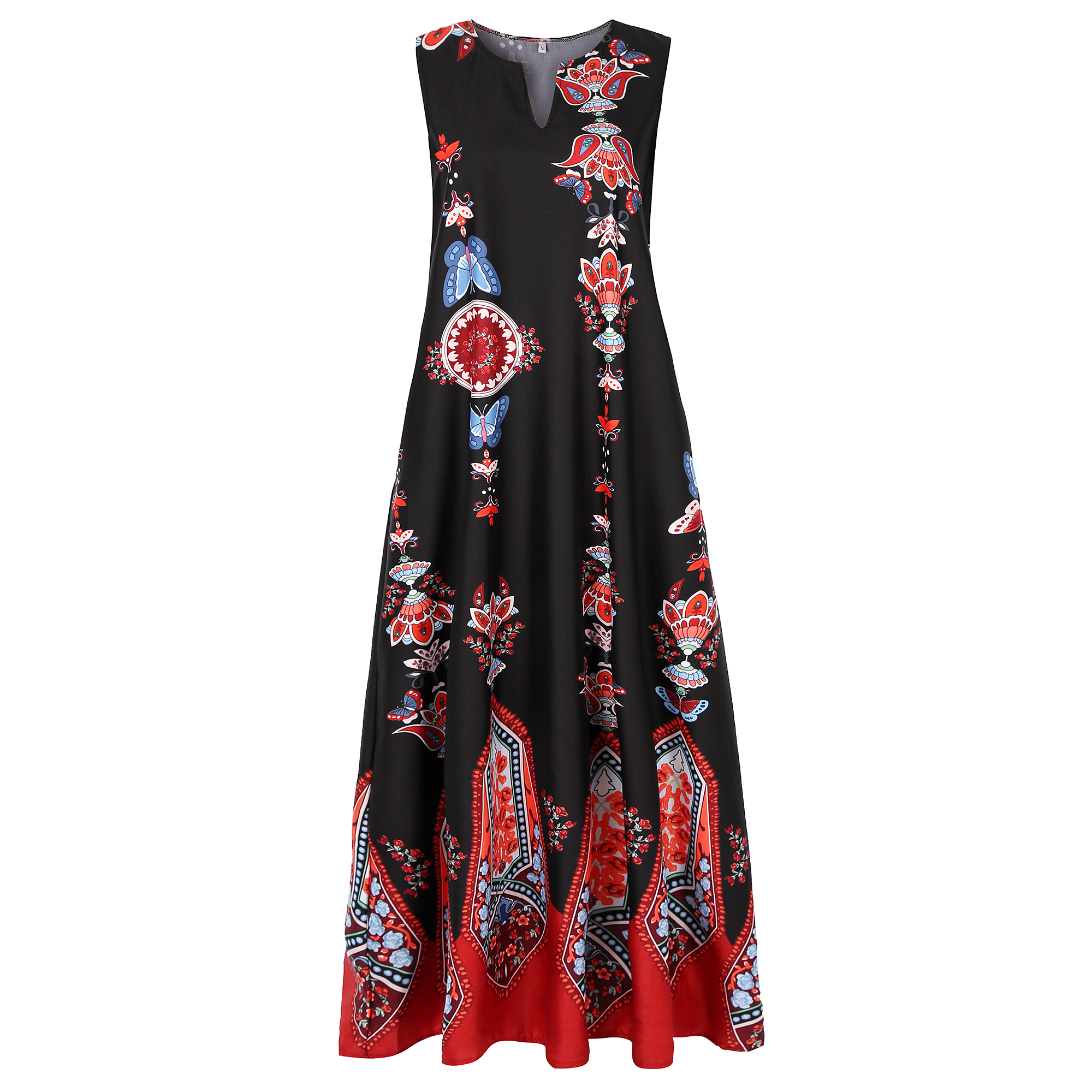 Plus Size Graphic Print Notched Neck Tank Maxi Dress With Pockets ...