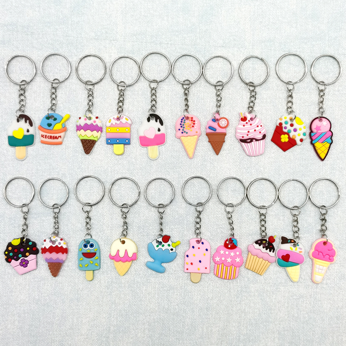 20pcs/set PVC Ice Cream Keychain, Cute Cartoon Key Rings Party Favor Gift  Kids Boy Girl Goodie Bags Fillers For Birthday Party Supplies