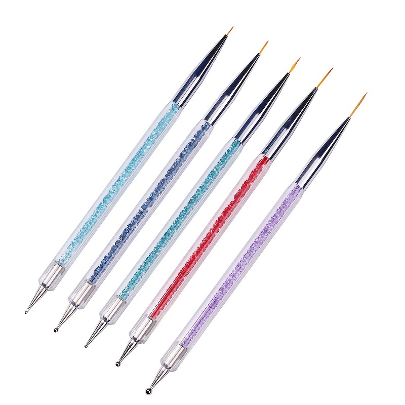 

5 Pcs Nail Art Liner Brushes, Nail Art Point Drill Drawing Brush Pen Double Ended Dotting Tools Set, Dual-ended Painting Nail Design Brush Pen