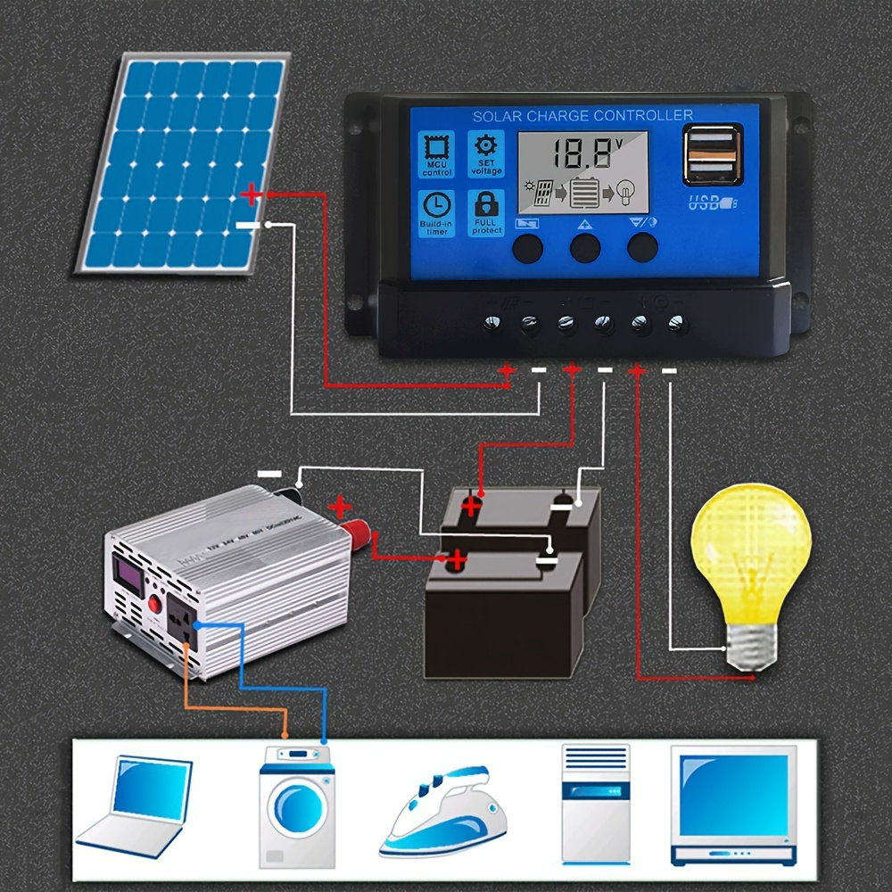 

1pc 100a Solar Charge Controller Solar Panel Controller 12v/24v Adjustable Lcd Display Solar Panel Battery Regulator With Usb Port 10a 20a 30a 40a 50a 60a 70a 80a 90a Solar Panel Controller