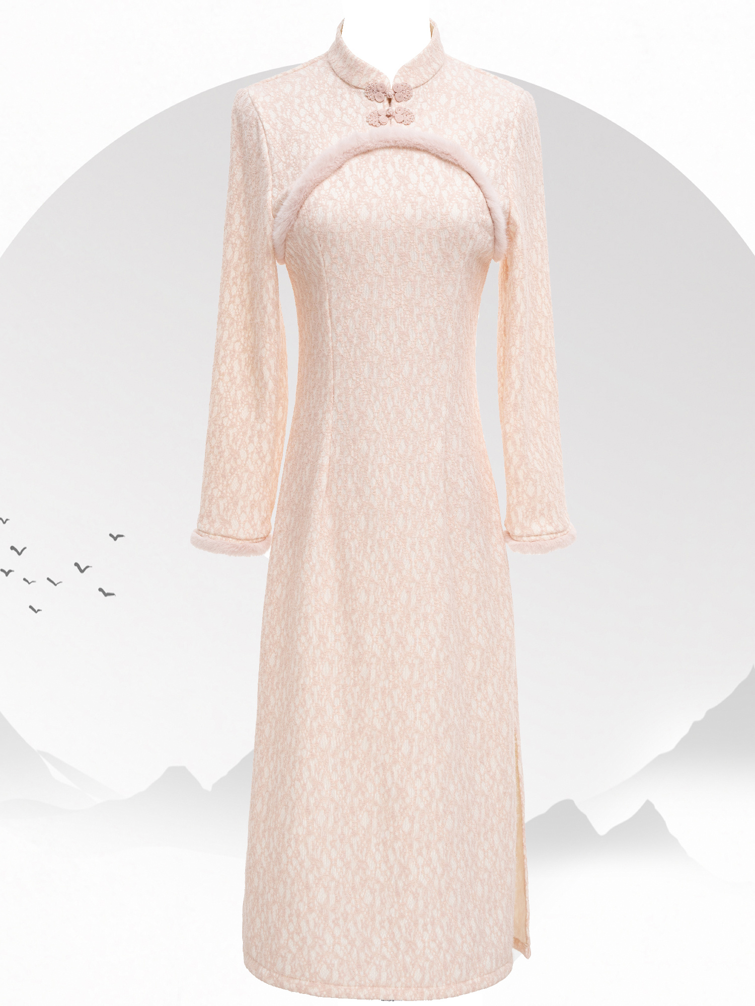 Vintage Chinese Style Velvet Solid Cheongsam Qipao Solid Elegant High