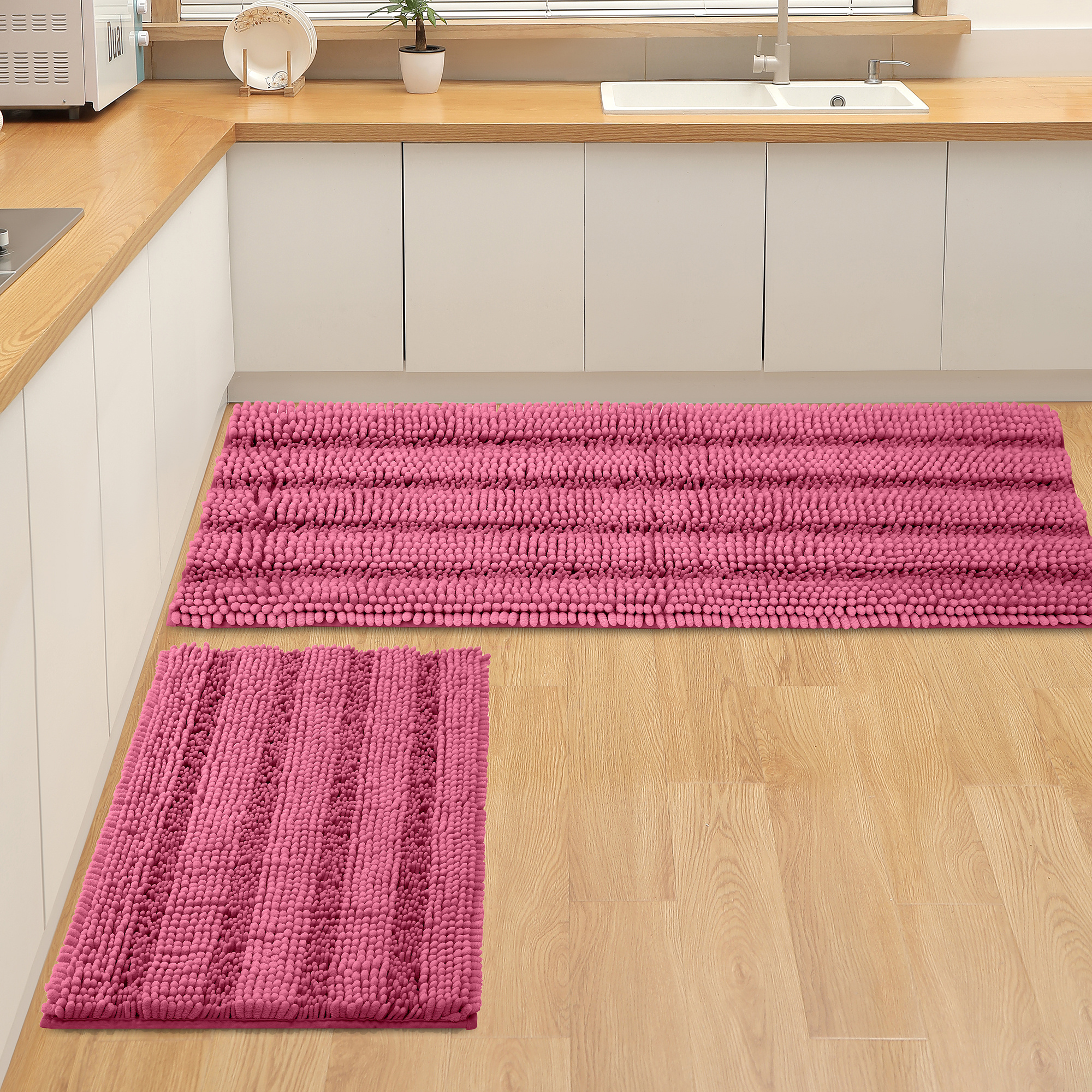 mnjin bathroom rug mat extra soft and absorbent microfiber bath rugs non  slip shaggy bath carpet machine wash dry bath mats for bathroom floor tub  and shower hot pink 