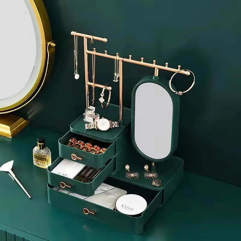 1pc jewelry storage box with mirror earrings necklace cosmetic storage box cosmetic storage display boxes with mini drawer bracket skincare cosmetic display cases for countertop bathroom dresser details 7